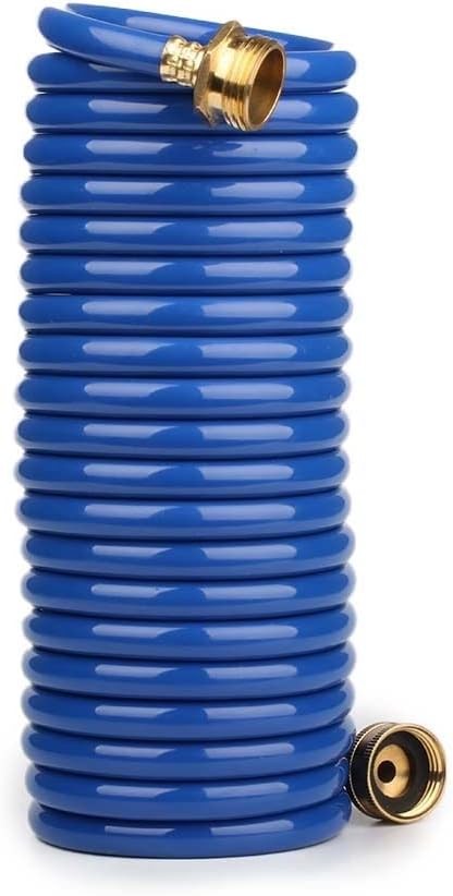 Heavy-Duty EVA Coil Garden Hose with GHT Solid Brass Fittings, 20FT, Blue 