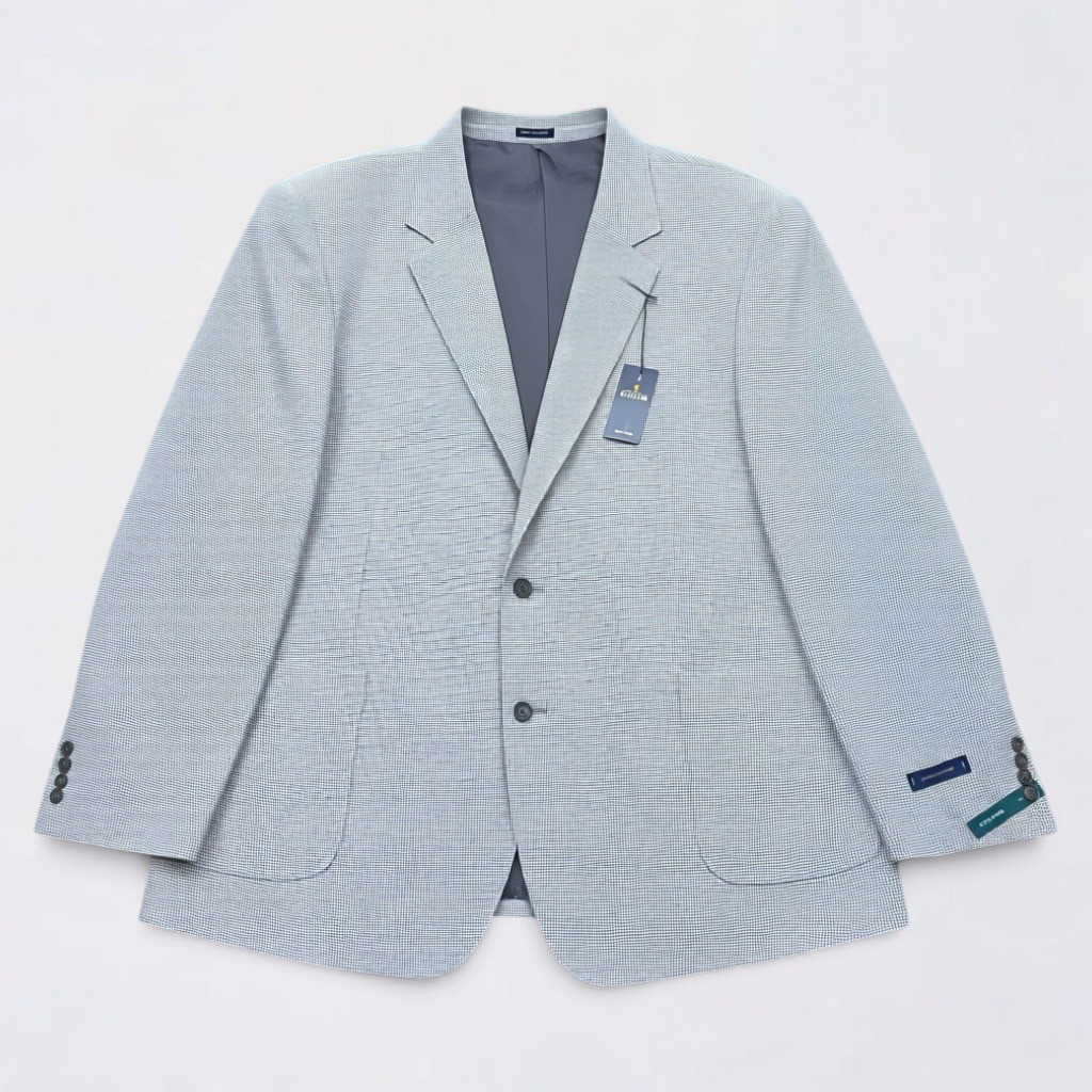 Stafford Sport Coat Mens 56 Long Charcoal Houndstooth Linen Cotton Blazer NWT