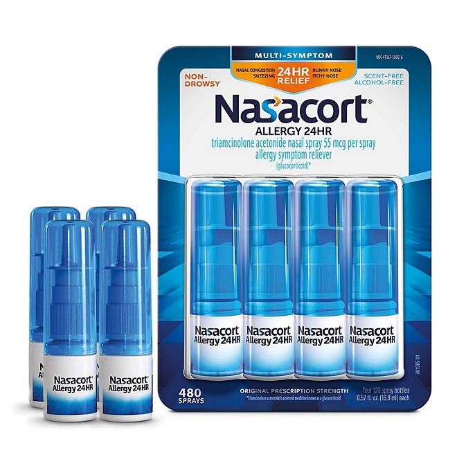 Nasacort Allergy 24HR Non-Drowsy Nasal Spray. Nose-Friendly, 120 Sprays