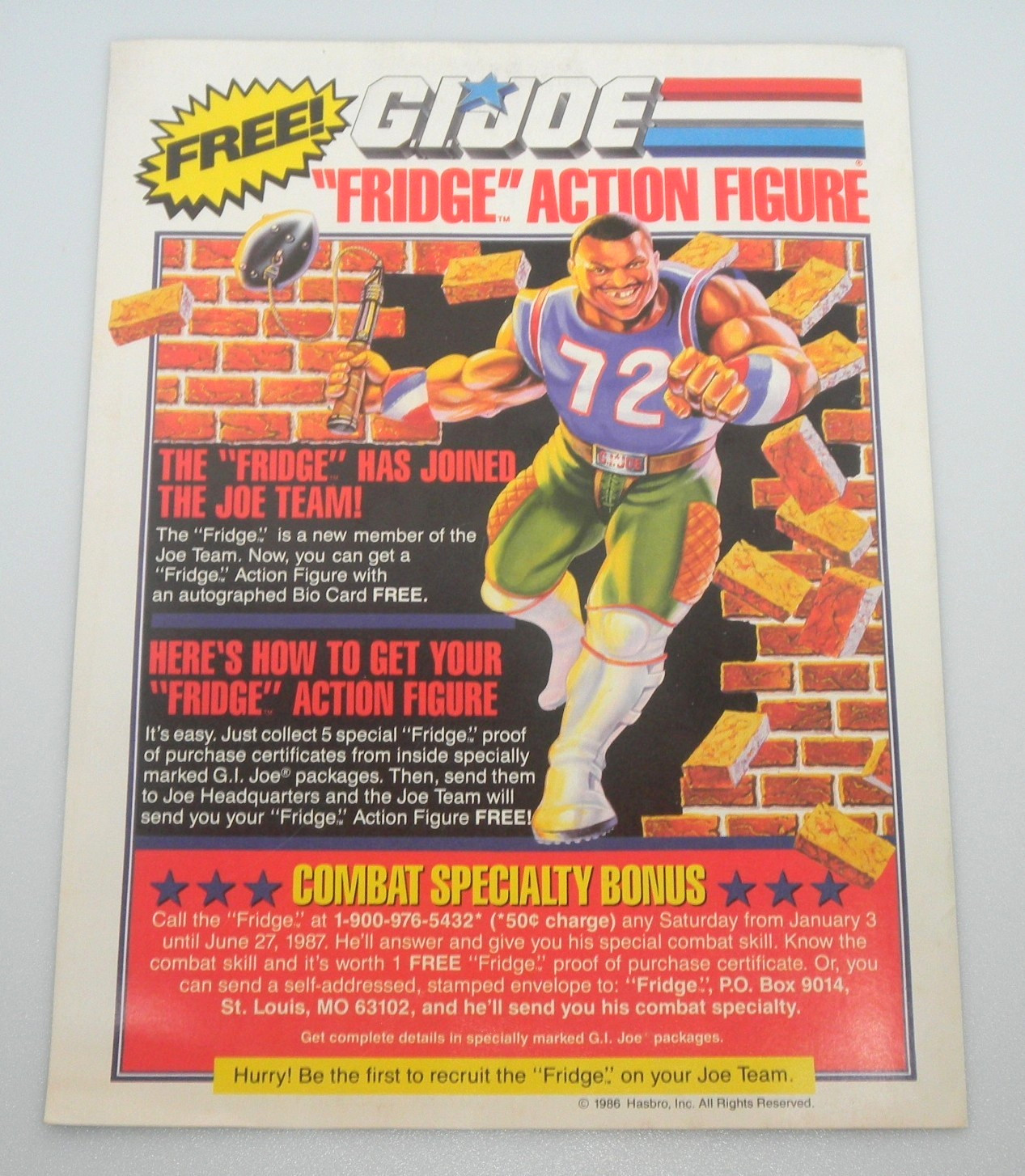 Vintage 1986 The Fridge Figure Magazine Ad Print Poster GI G.I. Joe ARAH Promo