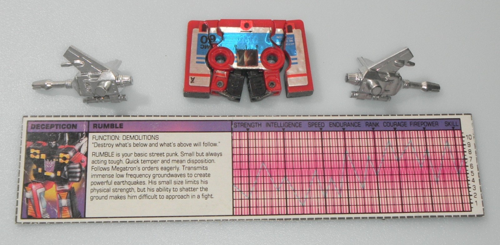 Vintage 1984 Rumble Cassette Transformers G1 100% Complete Figure & Tech Specs