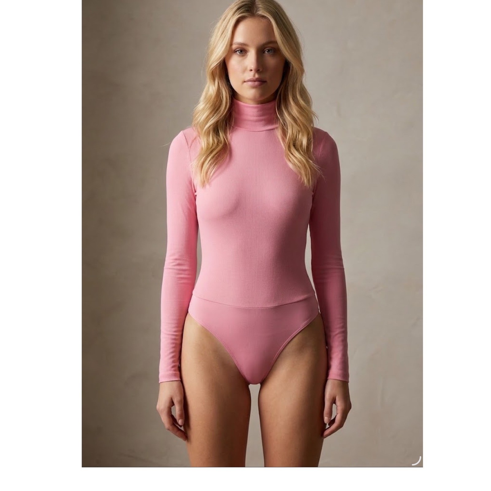 AFRM Zadie Mock Neck Mesh Bodysuit Pink Long Sleeve Sheer Thong AER003013 Small