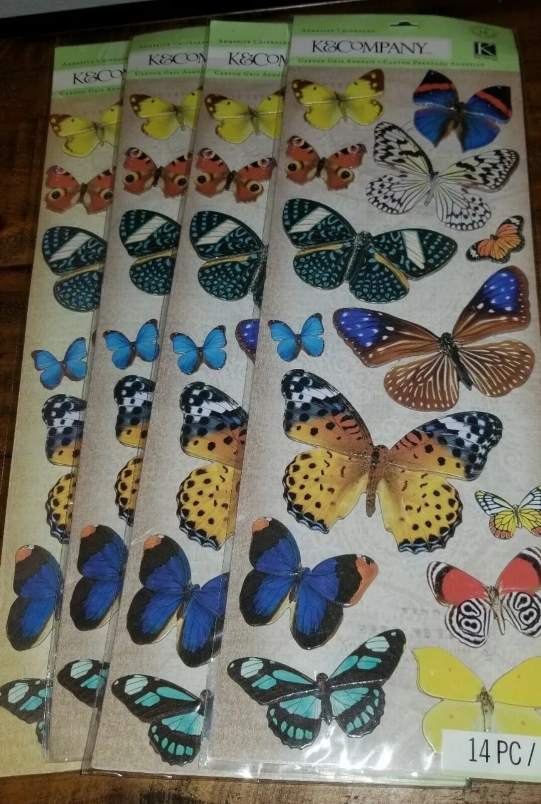 56 PCS LOT 4 PACKAGES K&Company Natural Butterflies Adhesive Chipboard VALUE 3D 56 PCS LOT 4 PACKAGES K&Company Natural Butterflies Adhesive Chipboard VALUE 3D