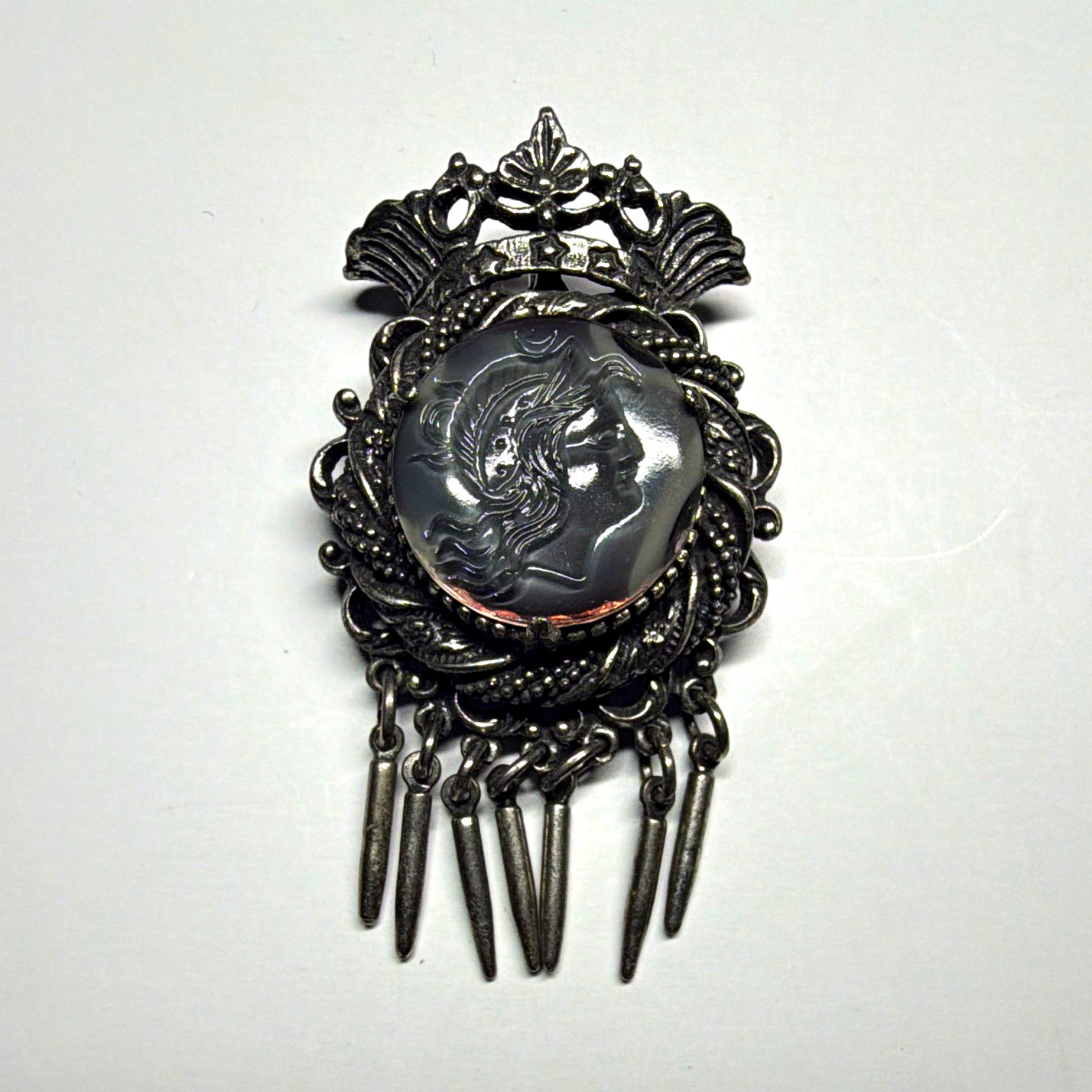 Vintage Signed Florenza Slag Glass Intaglio Brooch