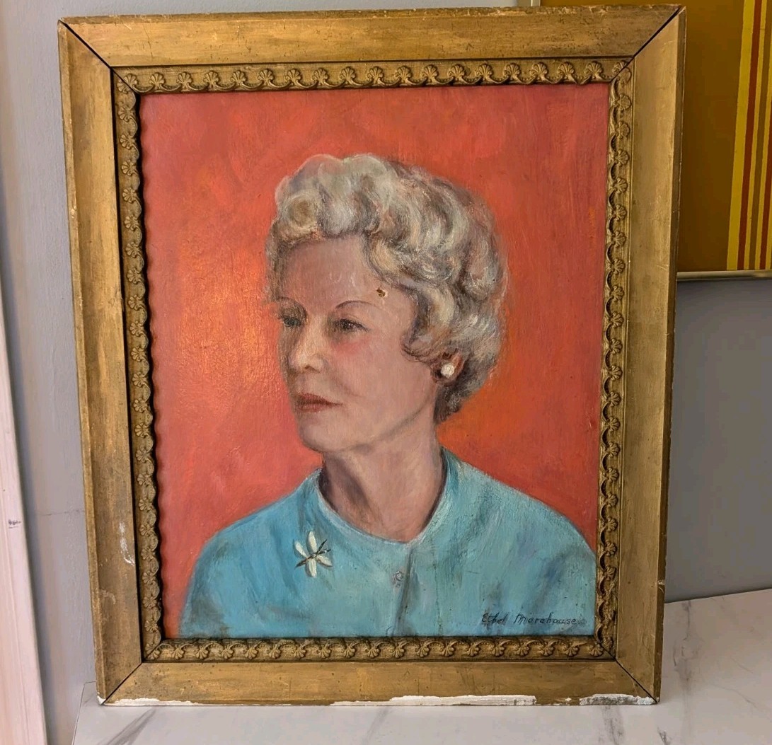 Mid Century Portrait Painting Signed Ethel Morehouse 22x19 Framed Listed Artist Mid Century Portrait Painting Signed Ethel Morehouse 22x19 Framed Listed Artist