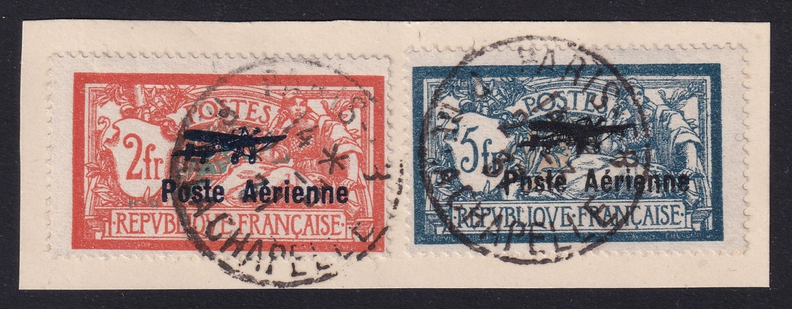 FRANCE 1927 Air Aviation Display set of 2 SG 455 Used on Piece (CV £600)
