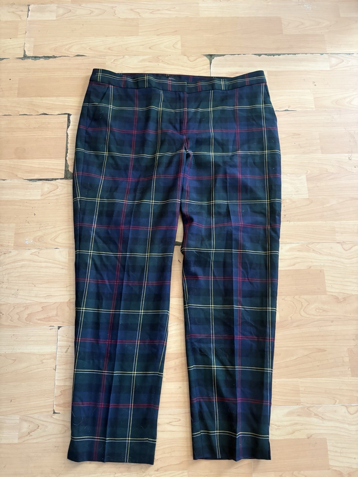 TALBOTS green Navy Blue Plaid  Hampshire Ankle Pants Sz 16 Women Wool Blend M24