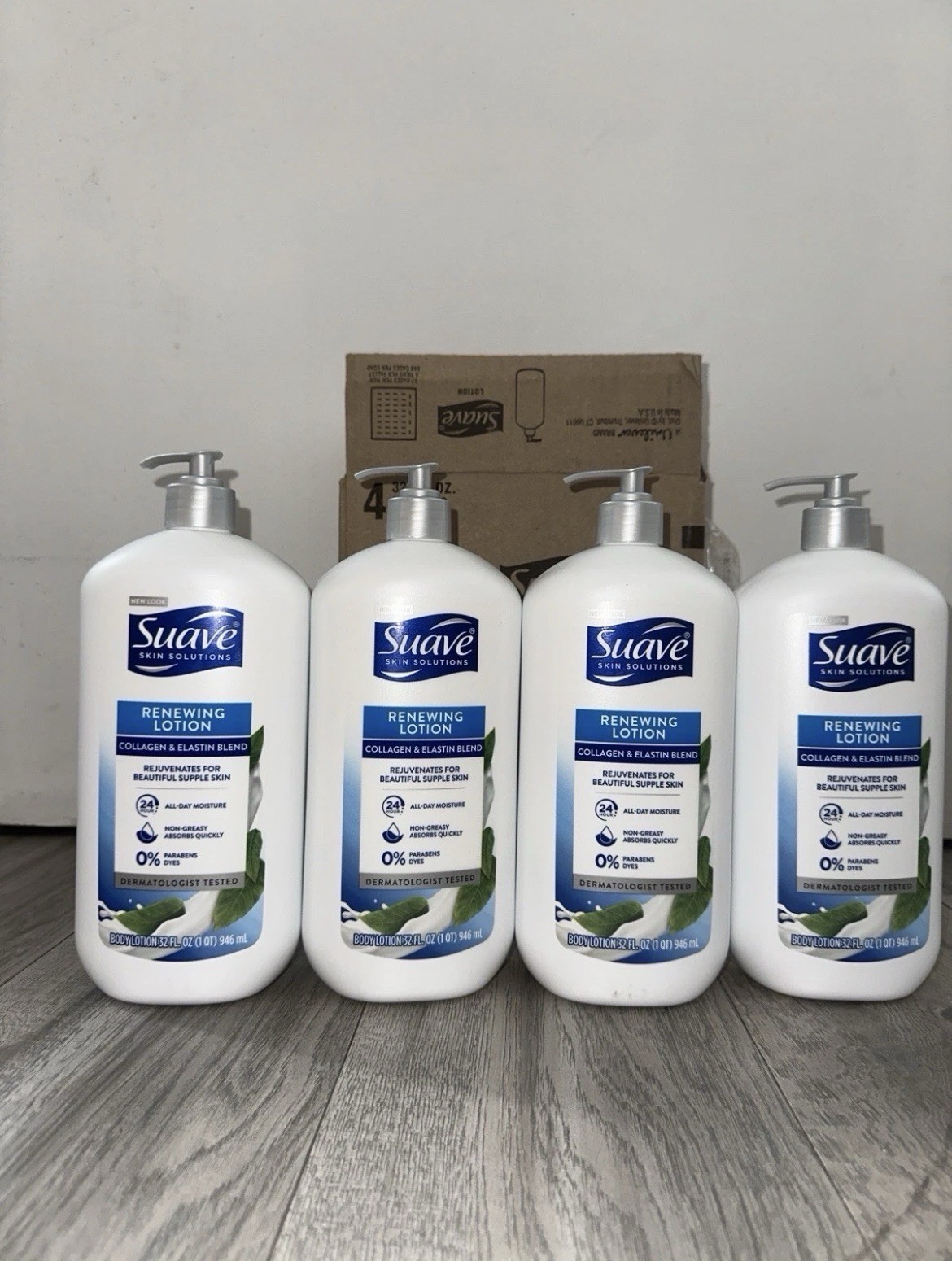 Suave Skin Solutions Renewing Lotion Collagen Elastin Blend 32oz 4pk