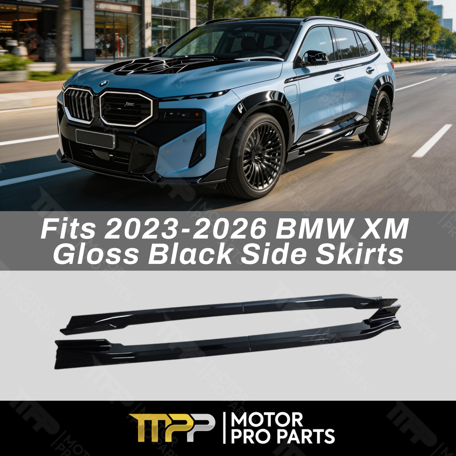 Fits 2023-2026 BMW XM G09 Gloss Black Side Skirt Extensions Body Kit