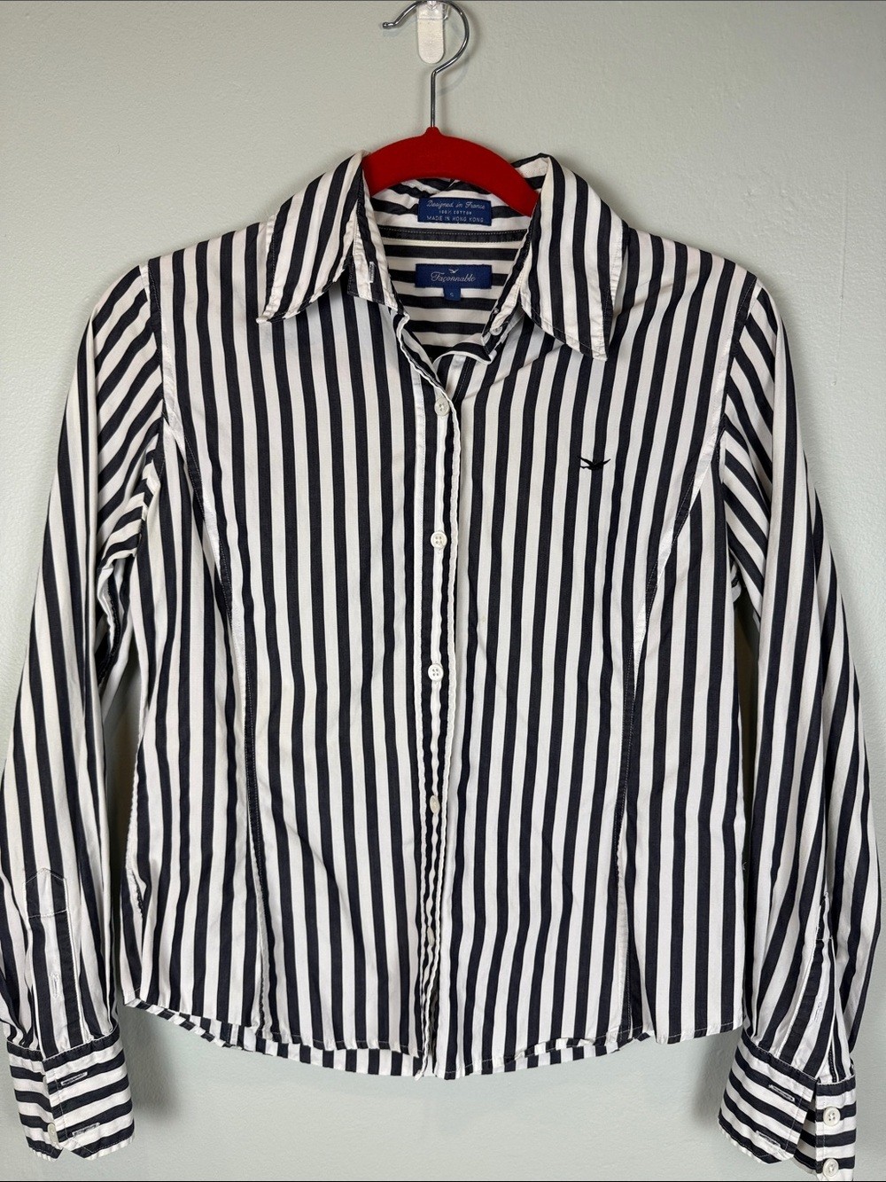 Façonnable Black White Vertical Stripes 100% Cotton Classic Button-Down Shirt