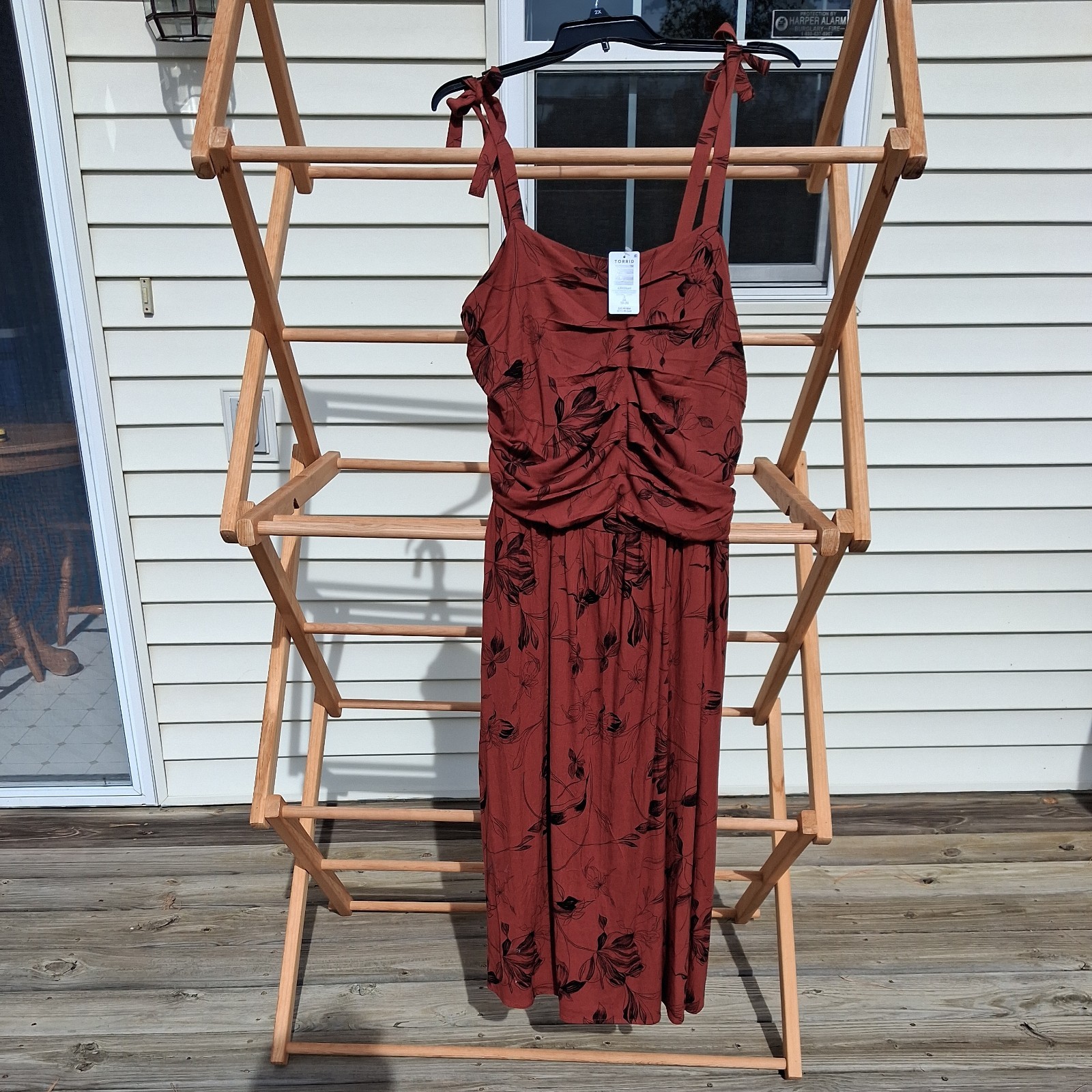Torrid 2X Rust Black Stretchy Back Tie-Strap Tie Autumn Dress Torrid 2X Rust Black Stretchy Back Tie-Strap Tie Autumn Dress