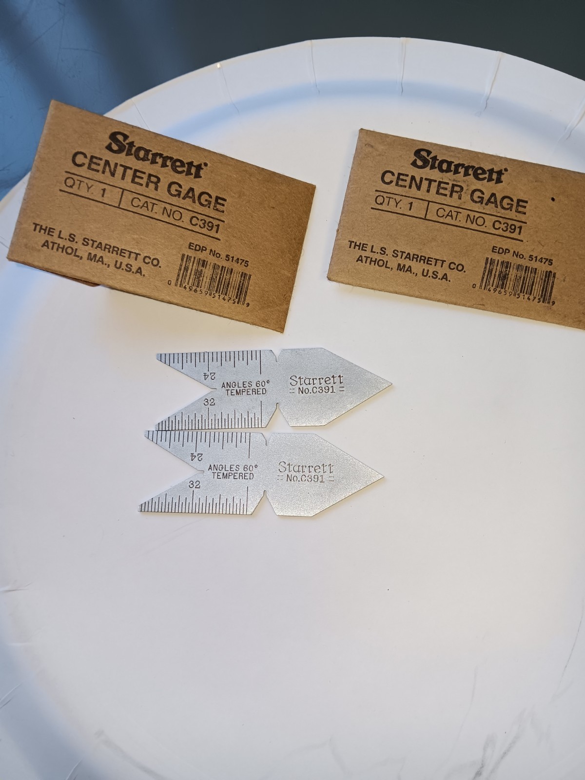 Starrett No. C391 Center Gage Angles 60° Tempered Machinist Tool PAIR USA XLNT 