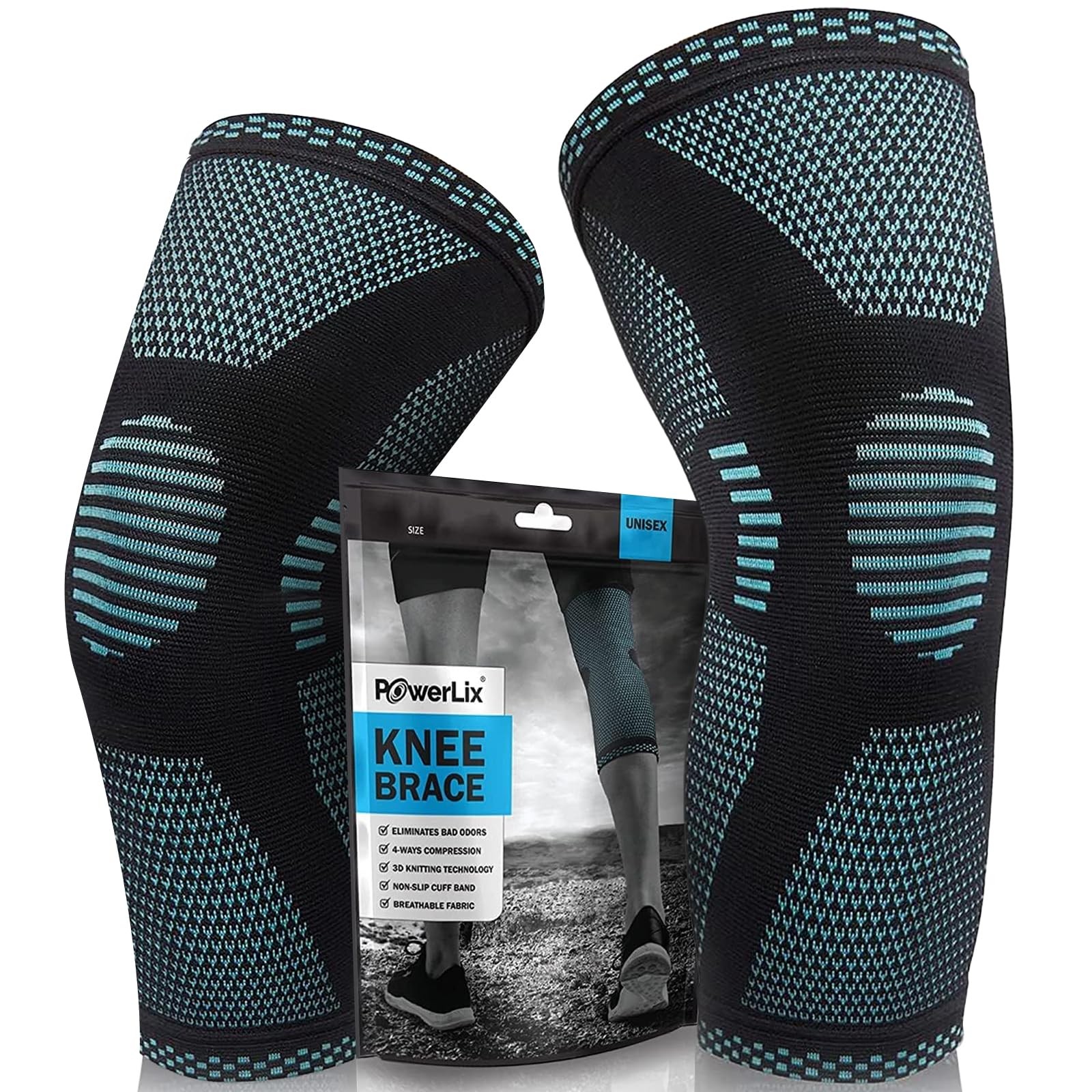 POWERLIX Knee Compression Sleeve, Color Blue-2 Pack, Size Large POWERLIX Knee Compression Sleeve, Color Blue-2 Pack, Size Large