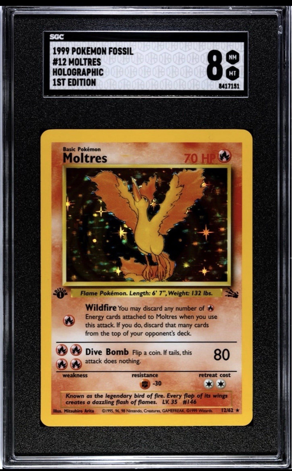 The Pokémon Company Moltres 12/62 Fossil Holo Rare Unlimited English SGC 8 The Pokémon Company Moltres 12/62 Fossil Holo Rare Unlimited English SGC 8