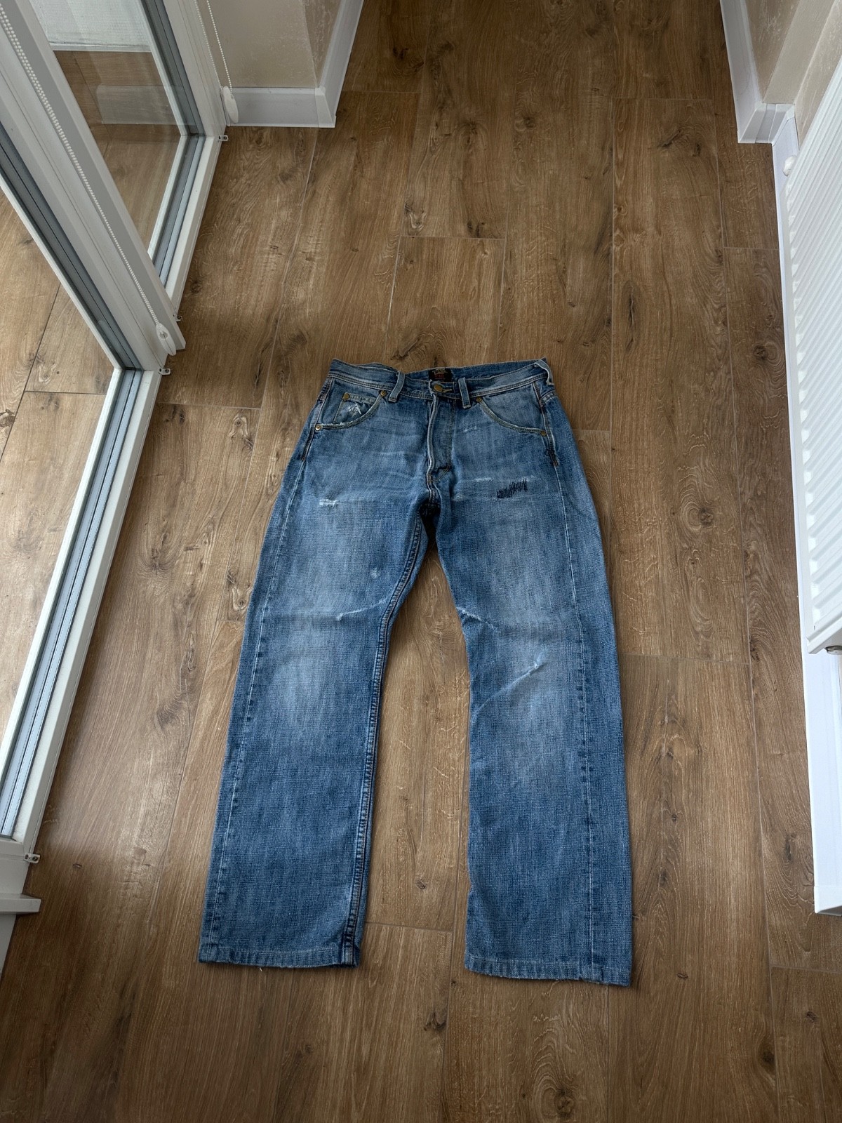 Vintage Rare Lee 101B Selvedge Straight Blue Distressed jeans Size: 30/30