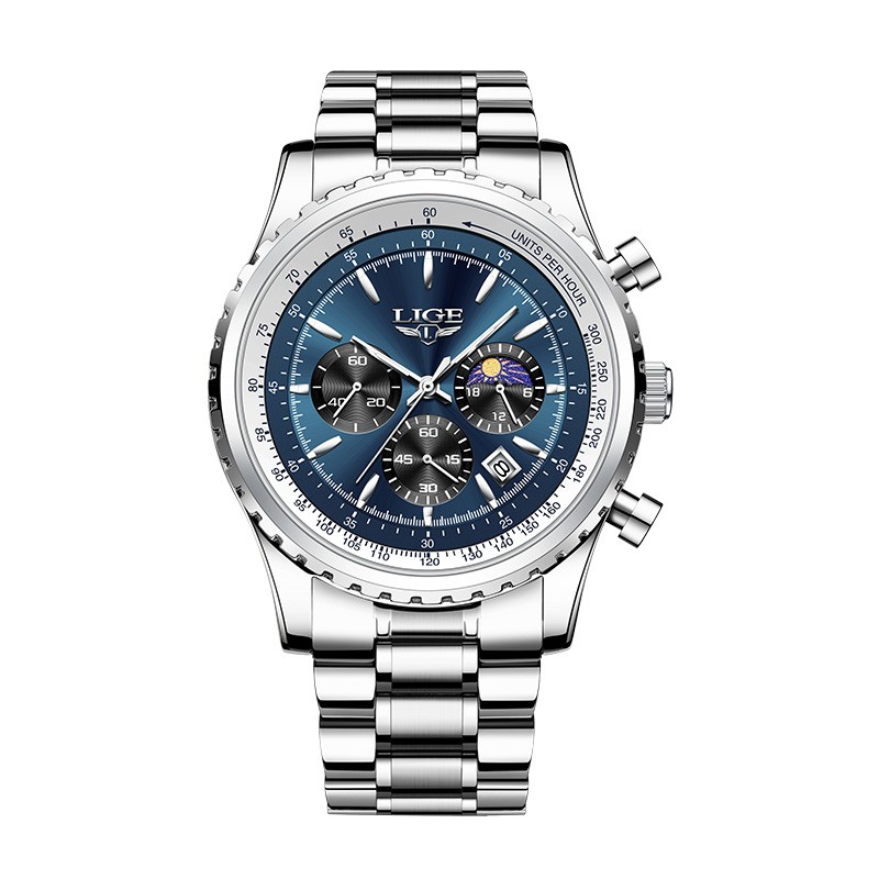 LIGE Men Watch Quartz Date Luminous Chronograph Waterproof Stainless Steel Watch LIGE Men Watch Quartz Date Luminous Chronograph Waterproof Stainless Steel Watch