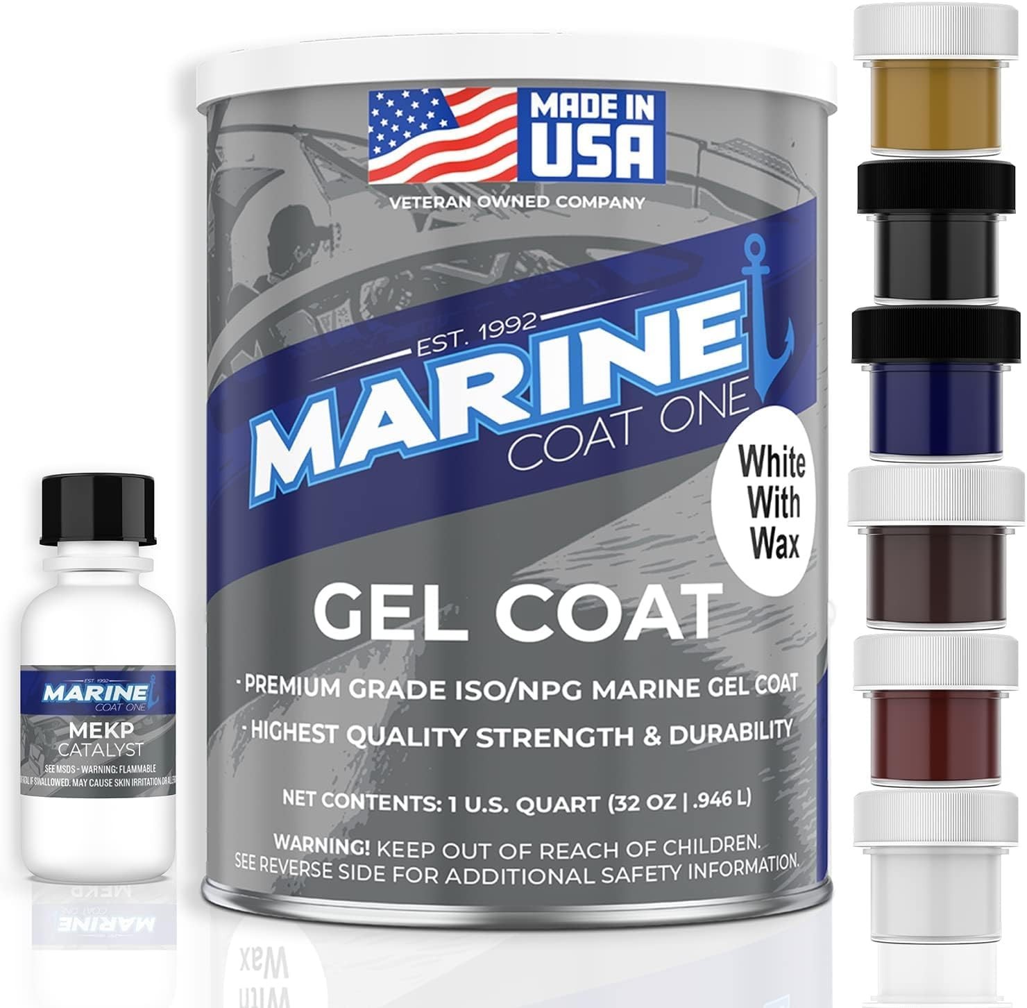 Marine Coat One, White Gelcoat Repair Kit For Boat - (White With Wax, Gallon) Marine Coat One, White Gelcoat Repair Kit For Boat - (White With Wax, Gallon)