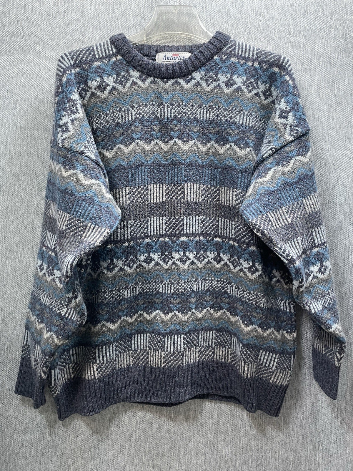 Vintage Antartex Wool Sweater Made In Great Britain With Stripes Large Blue NWT