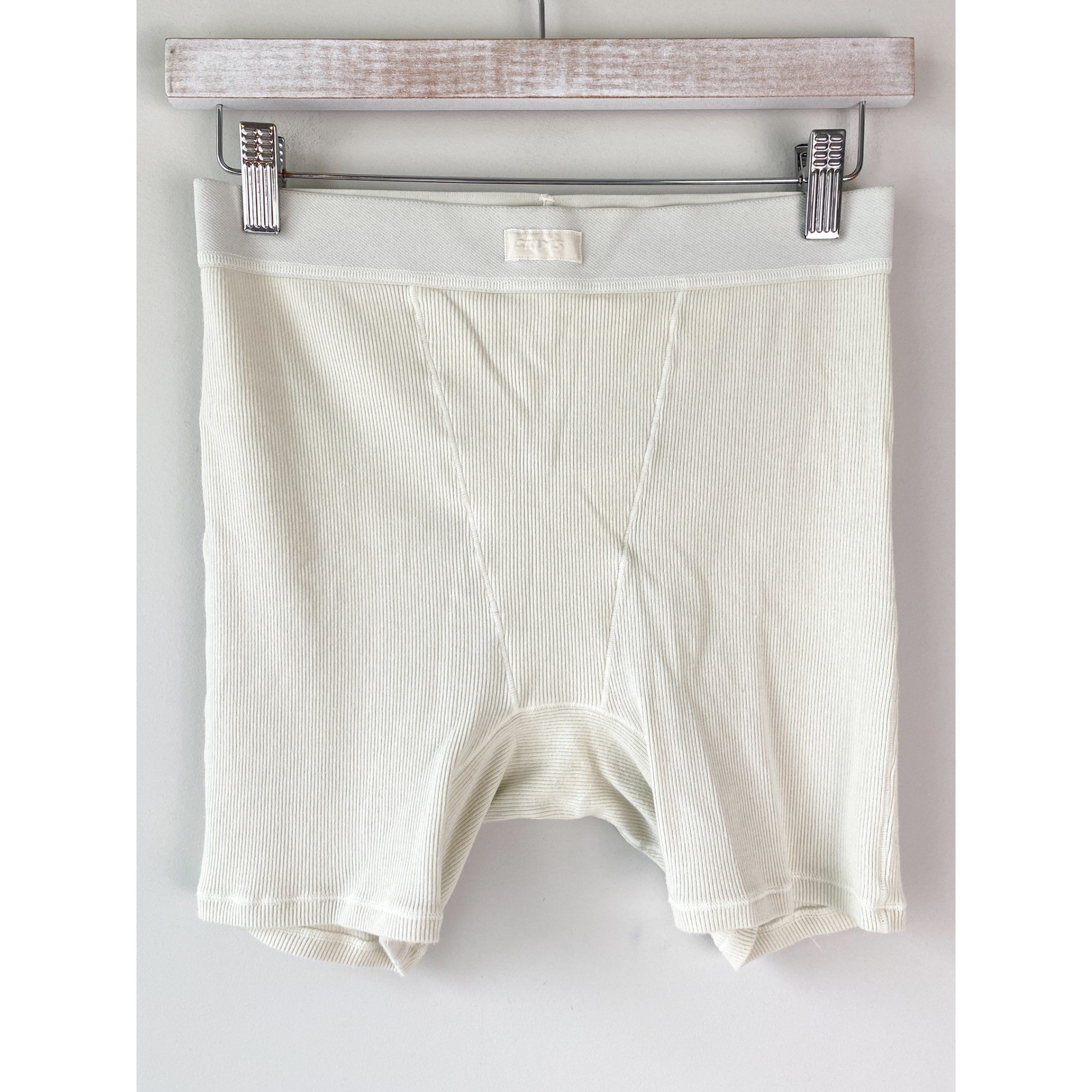 Skims Womens Cotton Rib Boxer M Marble Off White Ribbed Loungewear Shorts