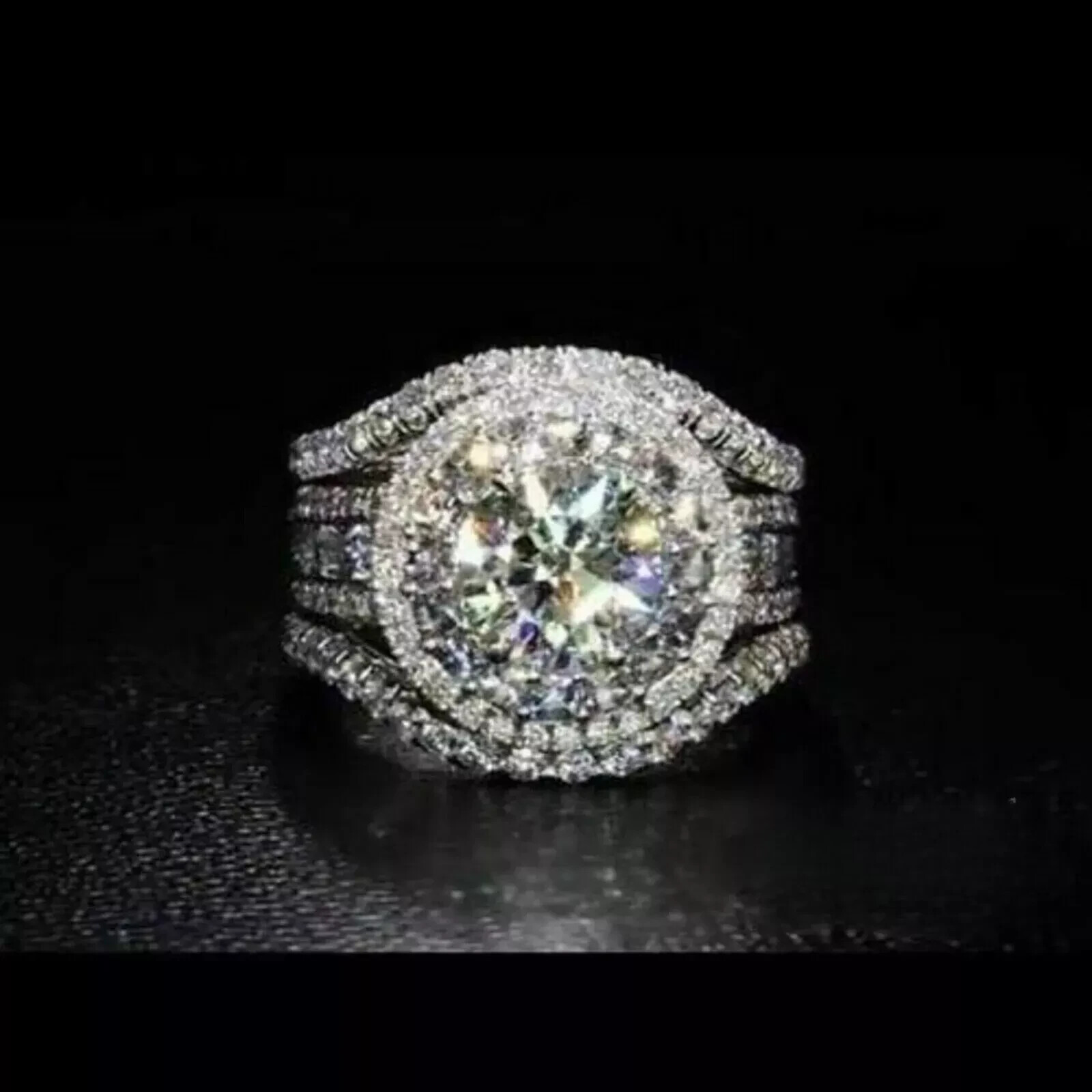 Moissanite Halo Engagement Ring Solid 14K White Gold 3.50 Carat Round Cut VVS1