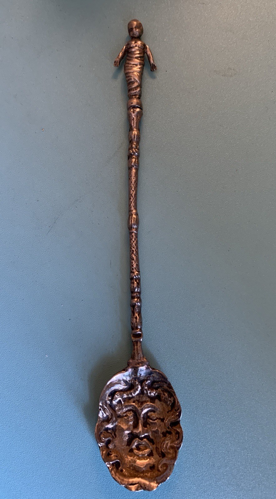 Antique (1880-1920) Brass Spoon with Medusa Face Motif w/Figure Handle-7.5 Inch Antique (1880-1920) Brass Spoon with Medusa Face Motif w/Figure Handle-7.5 Inch