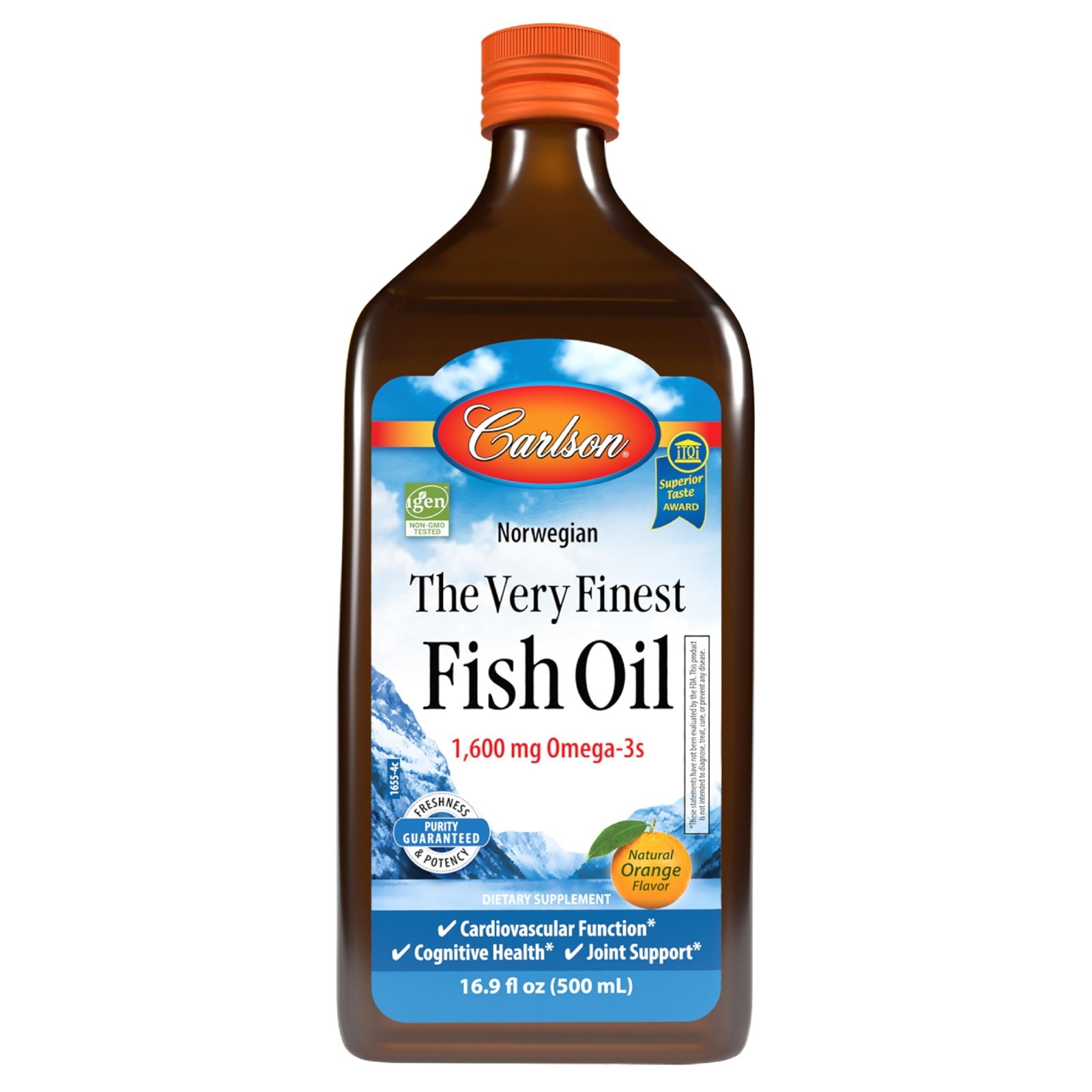 Liquid Fish Oil 1600mg Omega-3 Orange Flavor Norwegian 16.9 fl oz