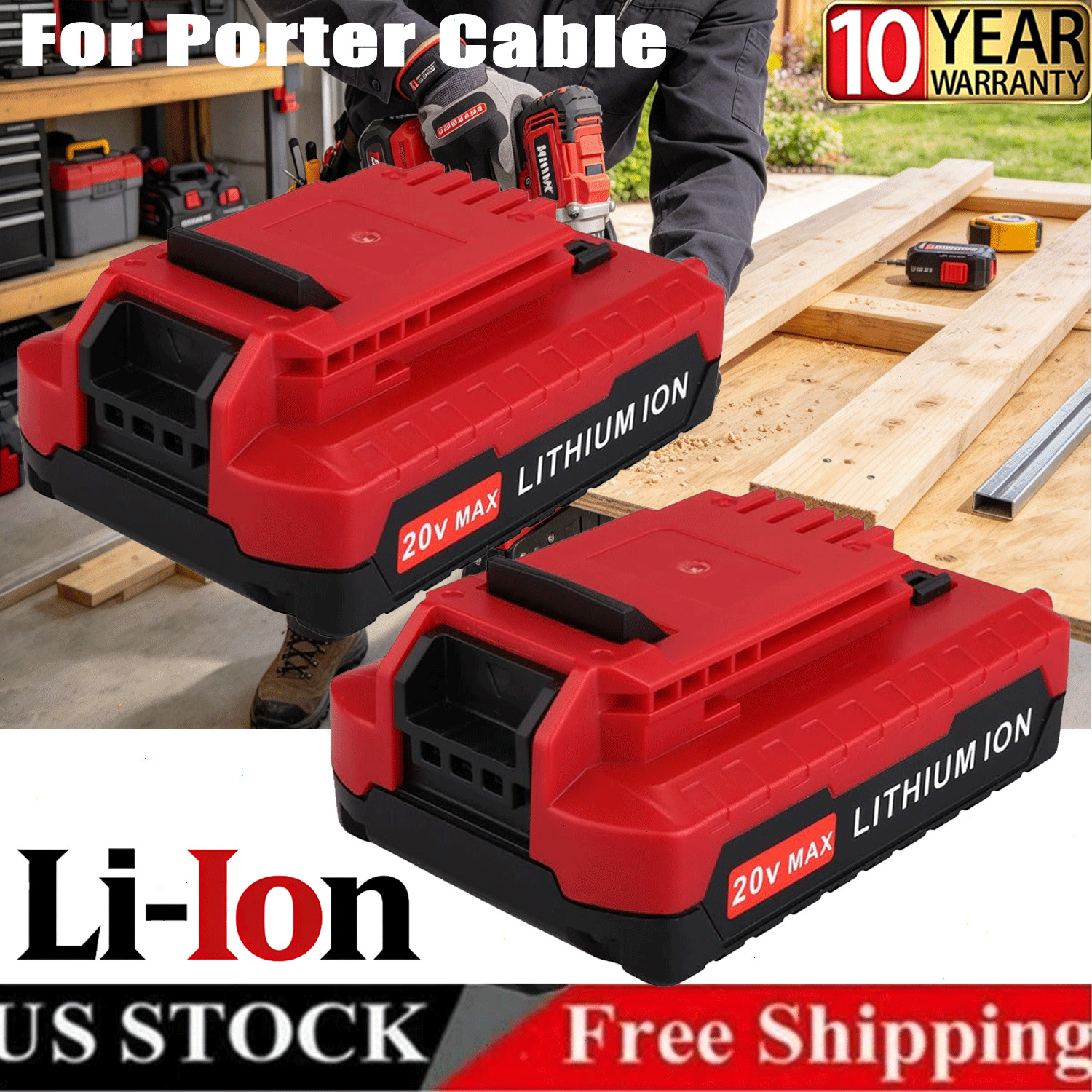 2PACK 20V For PORTER CABLE 20V Lithium-Ion 20 Volt 4.0AH Battery PCC680L PCC685L