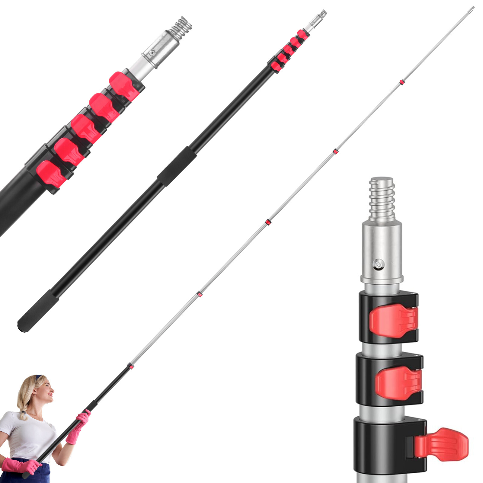 5-24 Ft Multi-Purpose Telescoping Extension Pole For Painting  Dusting Cleaning