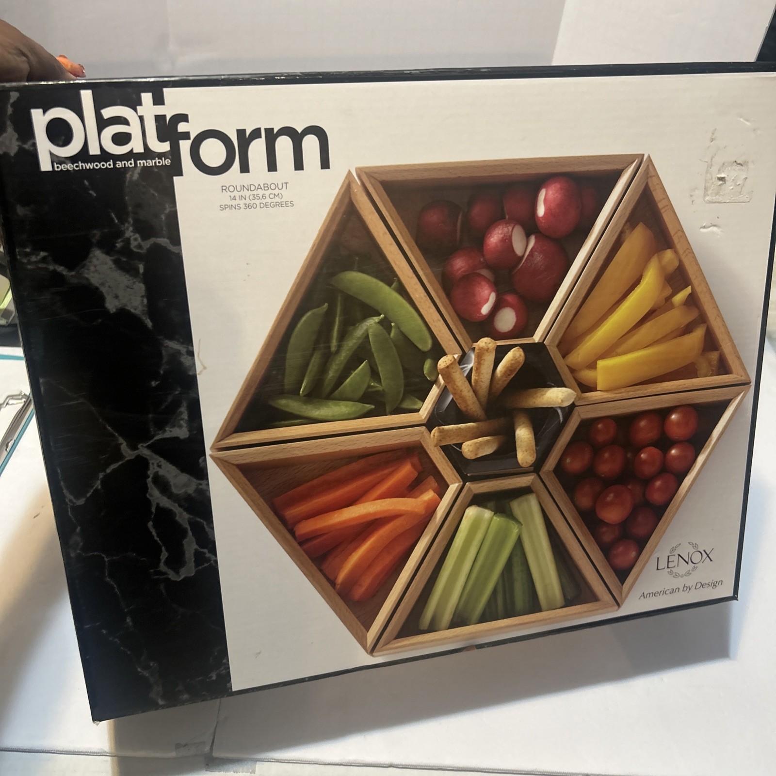 Lenox American By Design “PlatformRoundabout Serving Tray Marble &Wood 360’ Spin Lenox American By Design “PlatformRoundabout Serving Tray Marble &Wood 360’ Spin