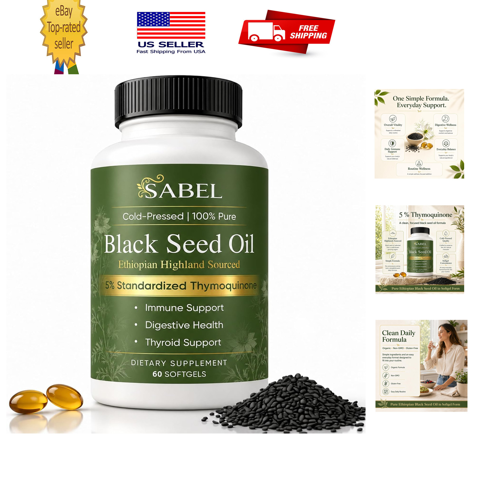 Sabel Ethiopian Black Seed Oil, Cold Pressed Black Seed Oil Capsules, 5 Sabel Ethiopian Black Seed Oil, Cold Pressed Black Seed Oil Capsules, 5
