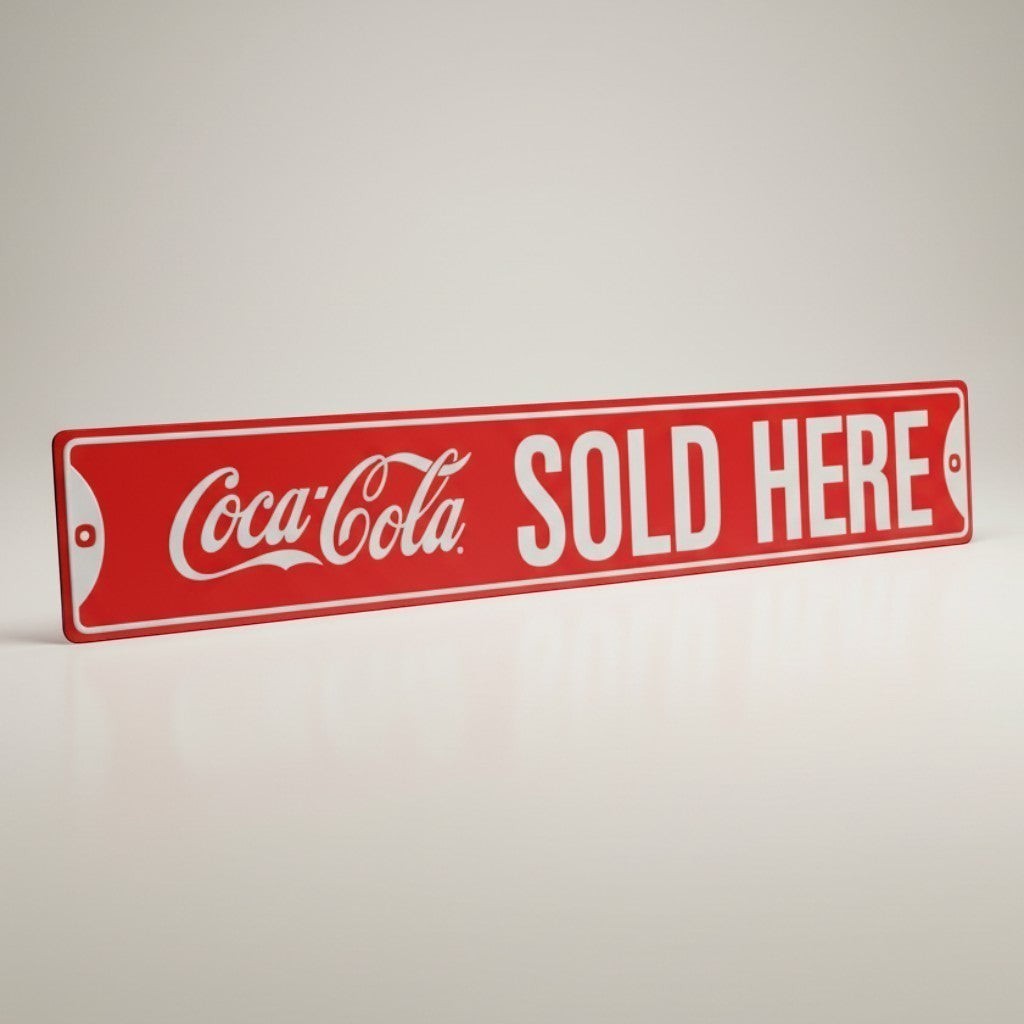 Coca-Cola Sold Here Embossed Metal Street Sign