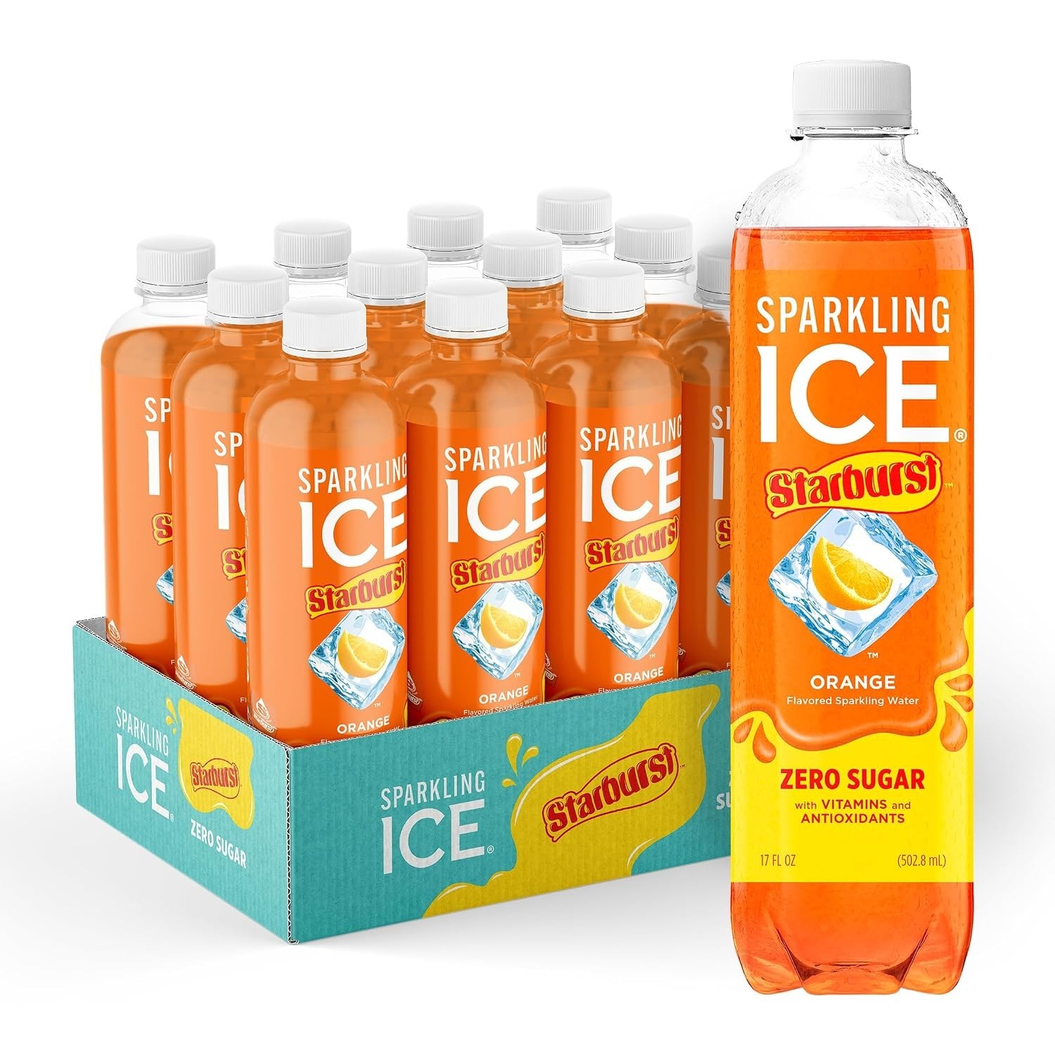 Sparkling Ice STARBURST Orange, Zero Sugar Sparkling Water, 17oz (12 Ct). Sparkling Ice STARBURST Orange, Zero Sugar Sparkling Water, 17oz (12 Ct).