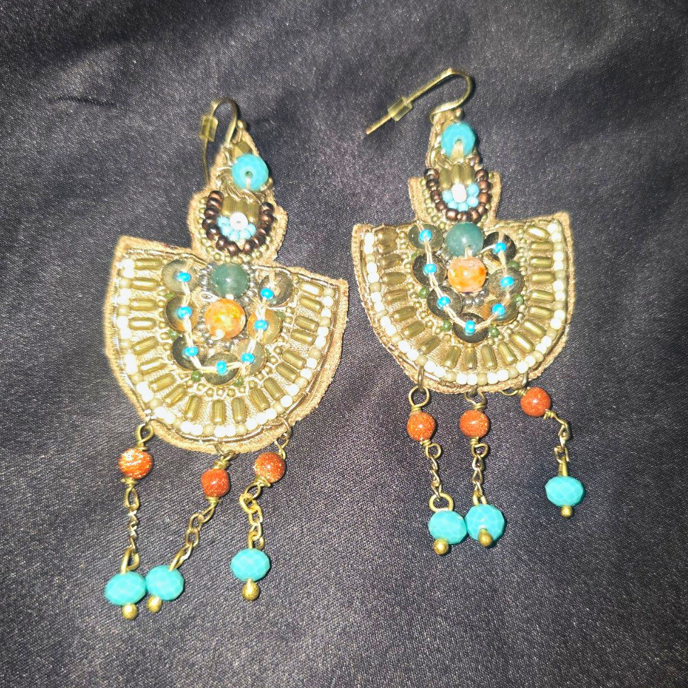 Vintage Artisan Boho Handcrafted Beaded Chandelier Earrings 3in one of a kind