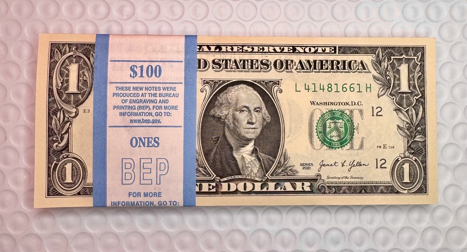 One Stack - 2021 ONE DOLLAR $1 Notes CRISP UNCIRCULATED from BEP PACK from BRICK