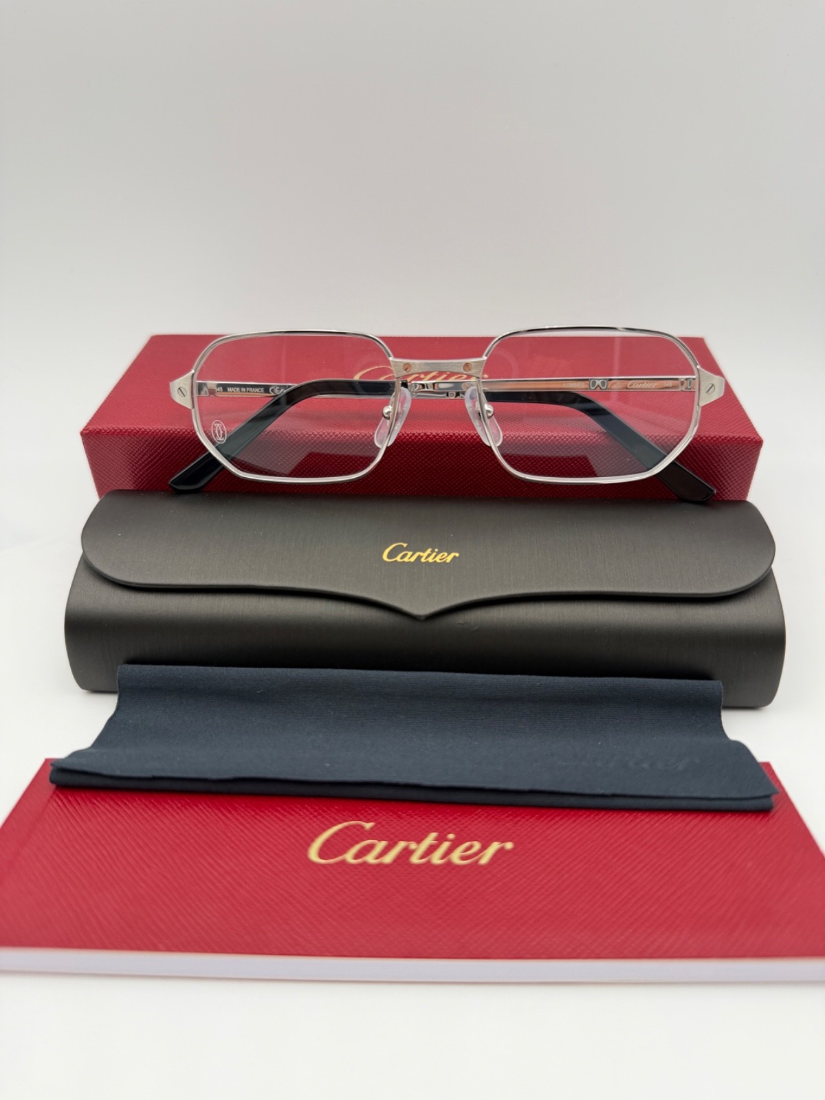 Cartier Eyeglasses  CT0442O 002 Polished Silver  53 19 145 NIB