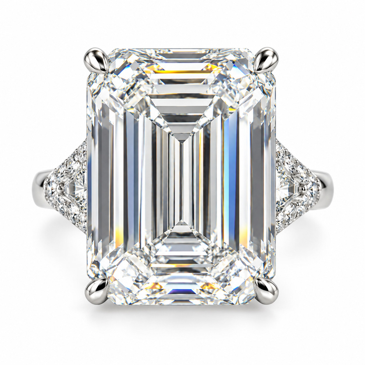 RARE 11.00 Ct. Certified Emerald Cut Diamond Solitire Ring - FREE Diamond Studs