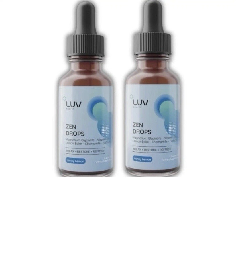 LUV Zen Drops Stress Support with Magnesium Glycinate and Lemon BalM 2 PACK.