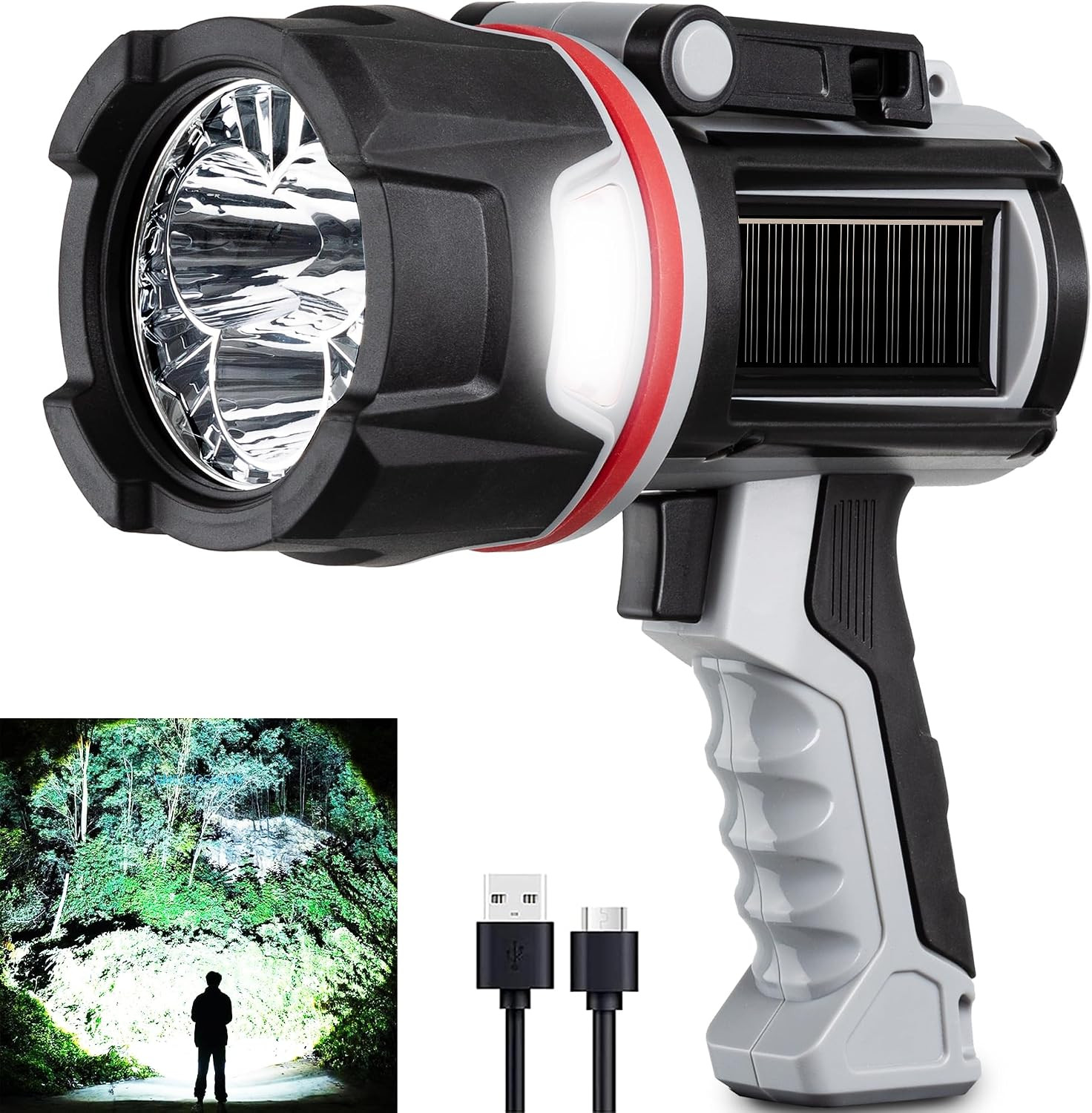 Rechargeable Spotlight Flashlight, Super Bright 3 LED 3000000 Lumen Long Lasting
