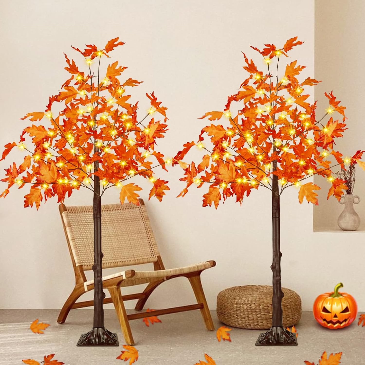 2 Pack 4FT Lighted Maple Tree 100 LED Artificial Fall Tree 2 Pack 4FT Lighted Maple Tree 100 LED Artificial Fall Tree