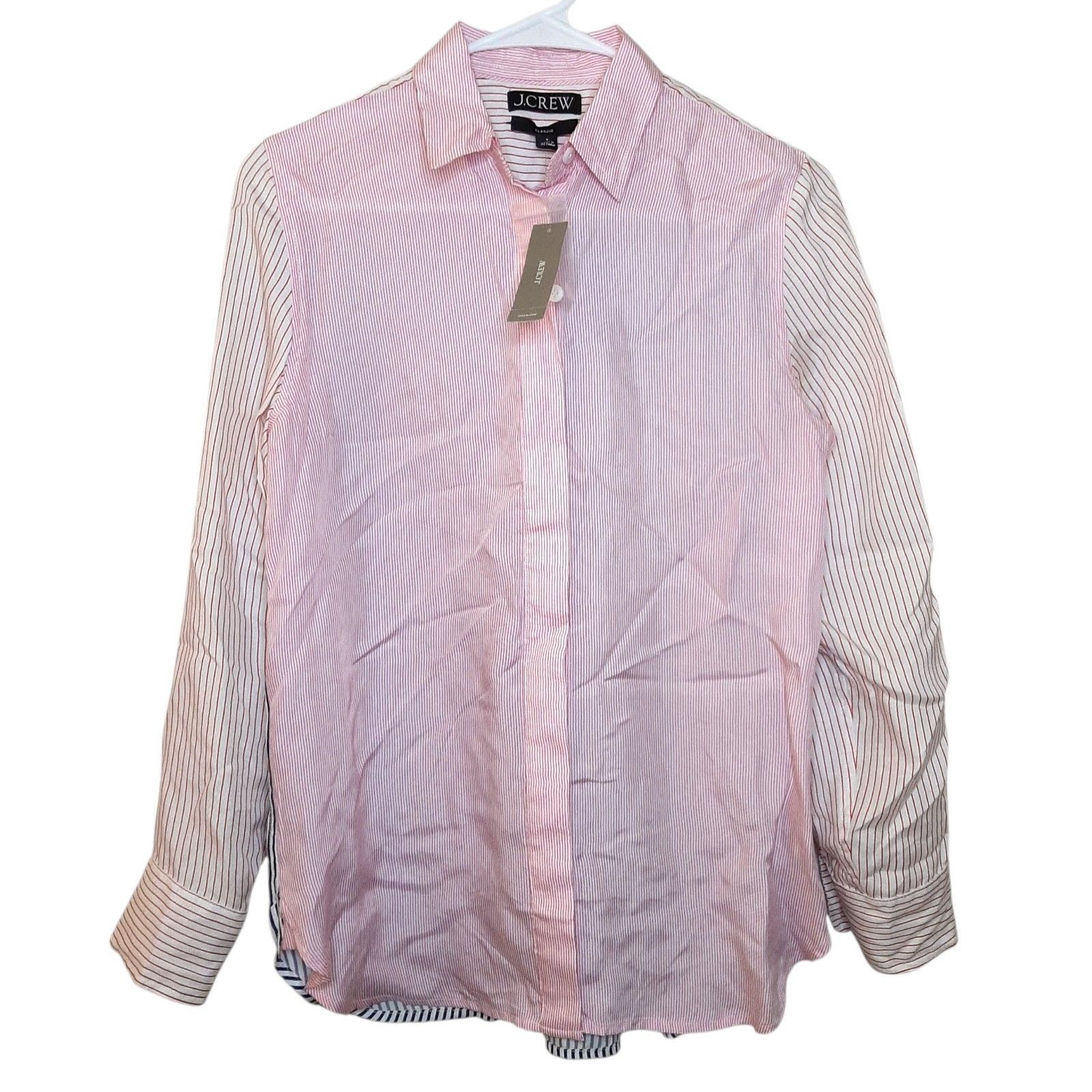 NEW J. CREW Shirt Pink Blue Women Size 0 Classic Button Up Striped Long Sleeve