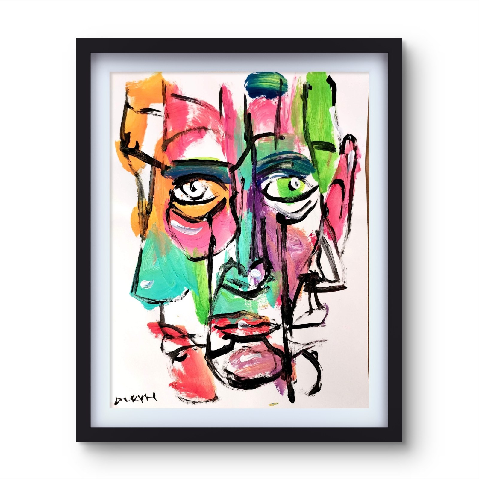 Aleph Original 11x14 Expressionist Abstract Face Portrait Painting Signed Paper