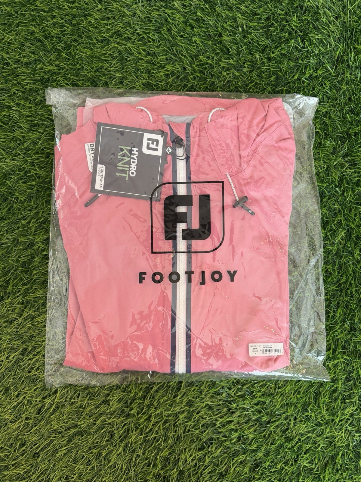 Footjoy WOMEN’S Hydroknit Rain Jacket W/Hood Pink Lem/Wht/Navy Medium NWT CG-644