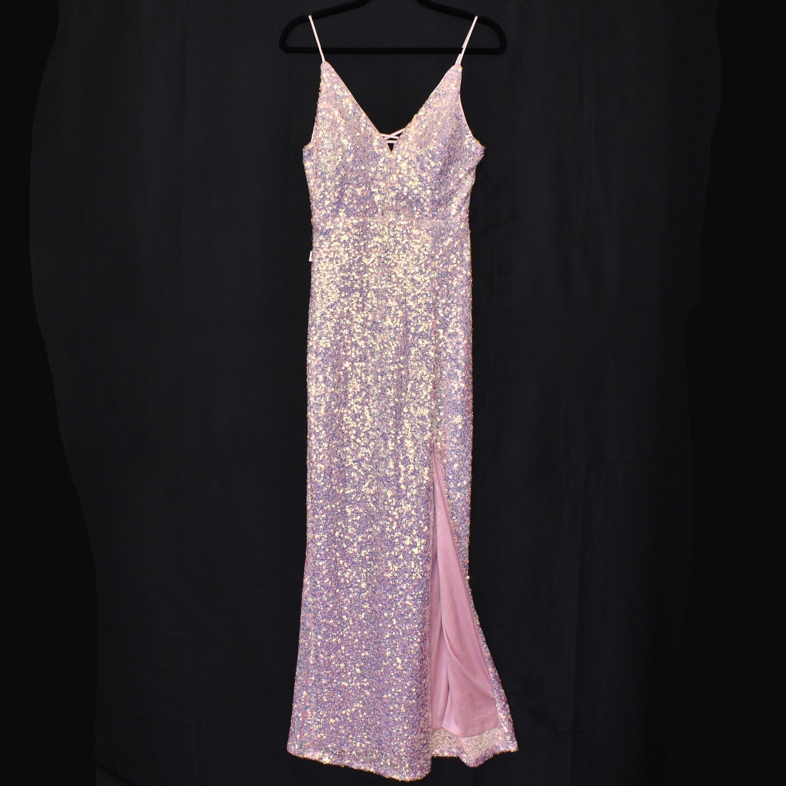 Speechless Pink Iridescent Sequin V-Neck Formal Gown Dress Size M NWT X43579TE52
