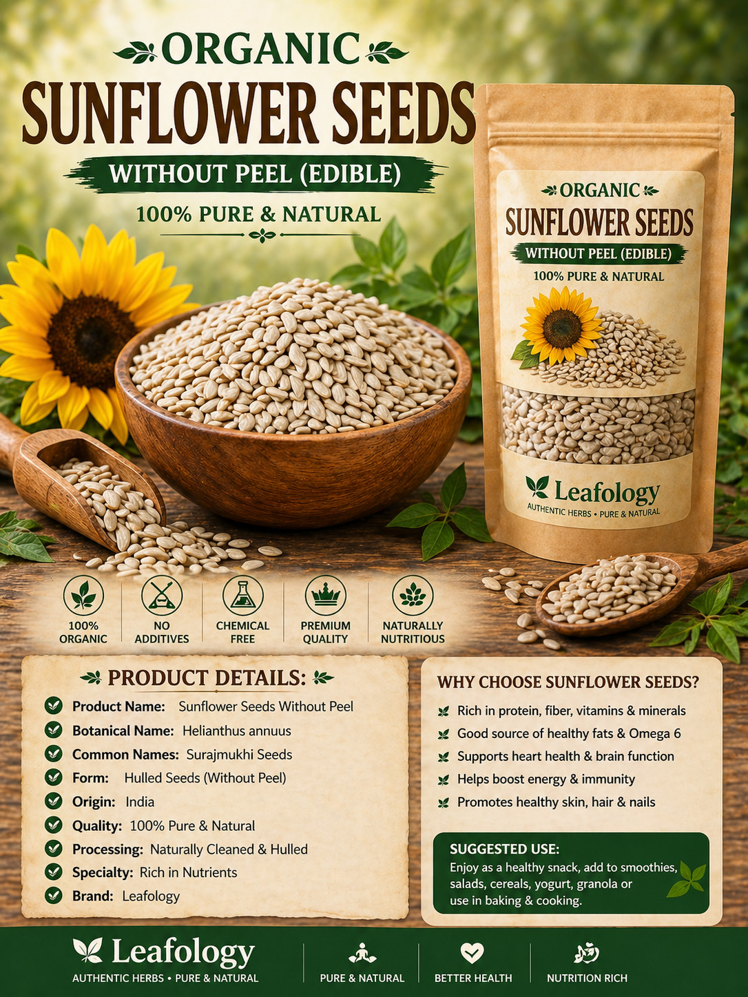 Organic Sunflower Seeds – Hulled & 100% Natural