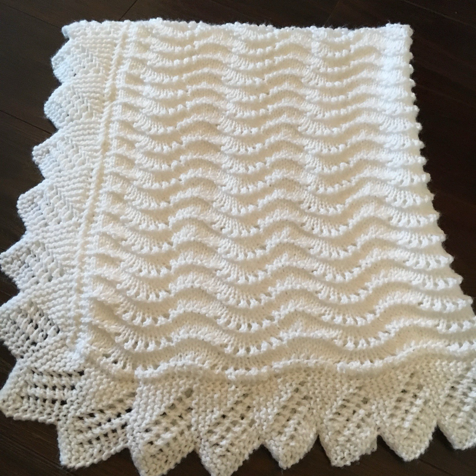 Hand Knitted White Baby Shawl Blanket Baby Shower Gift New Born 32’X34’ New