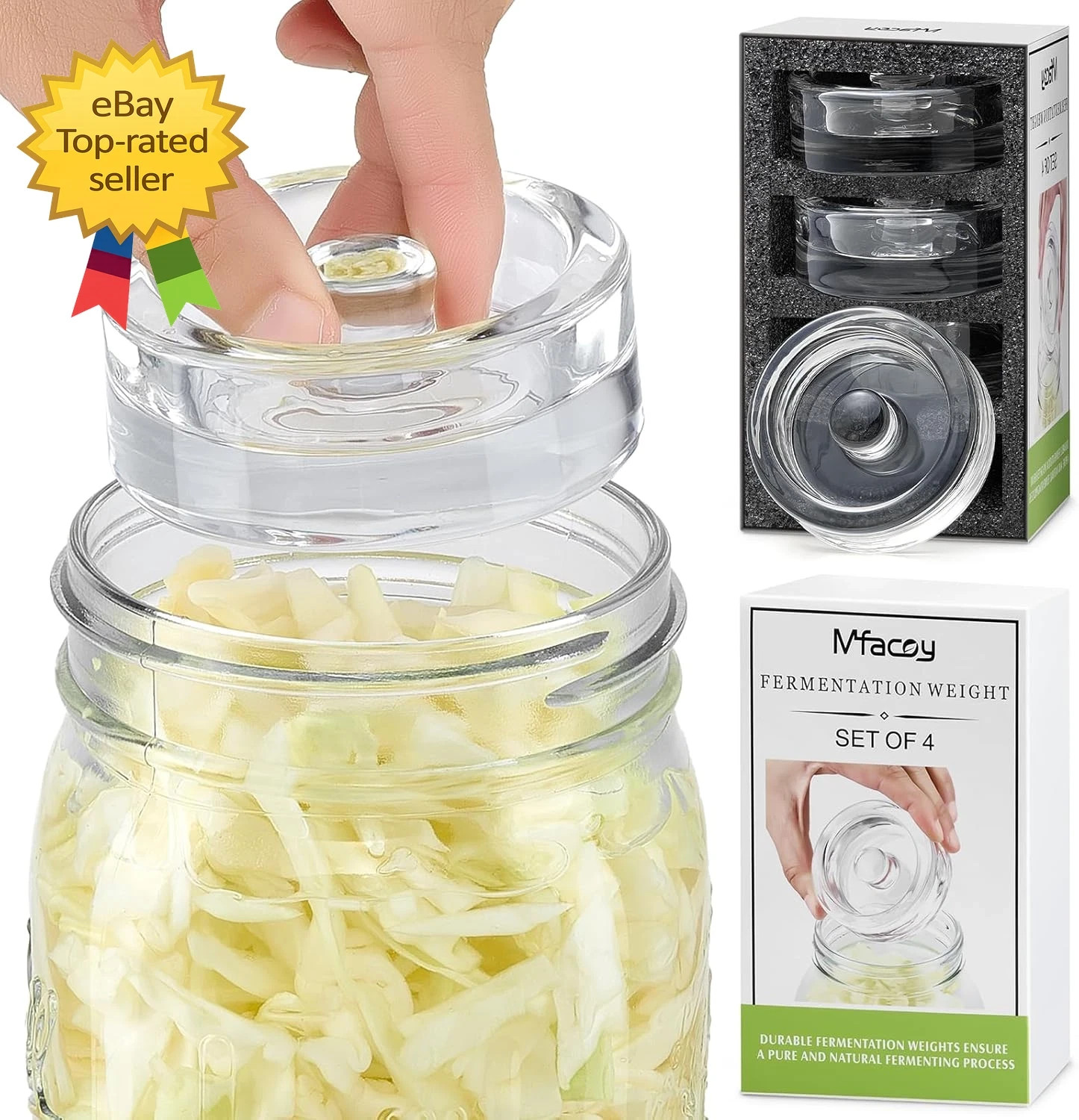 4 Pack Fermentation Glass Weights Easy Grip Handle Wide Mouth Jars