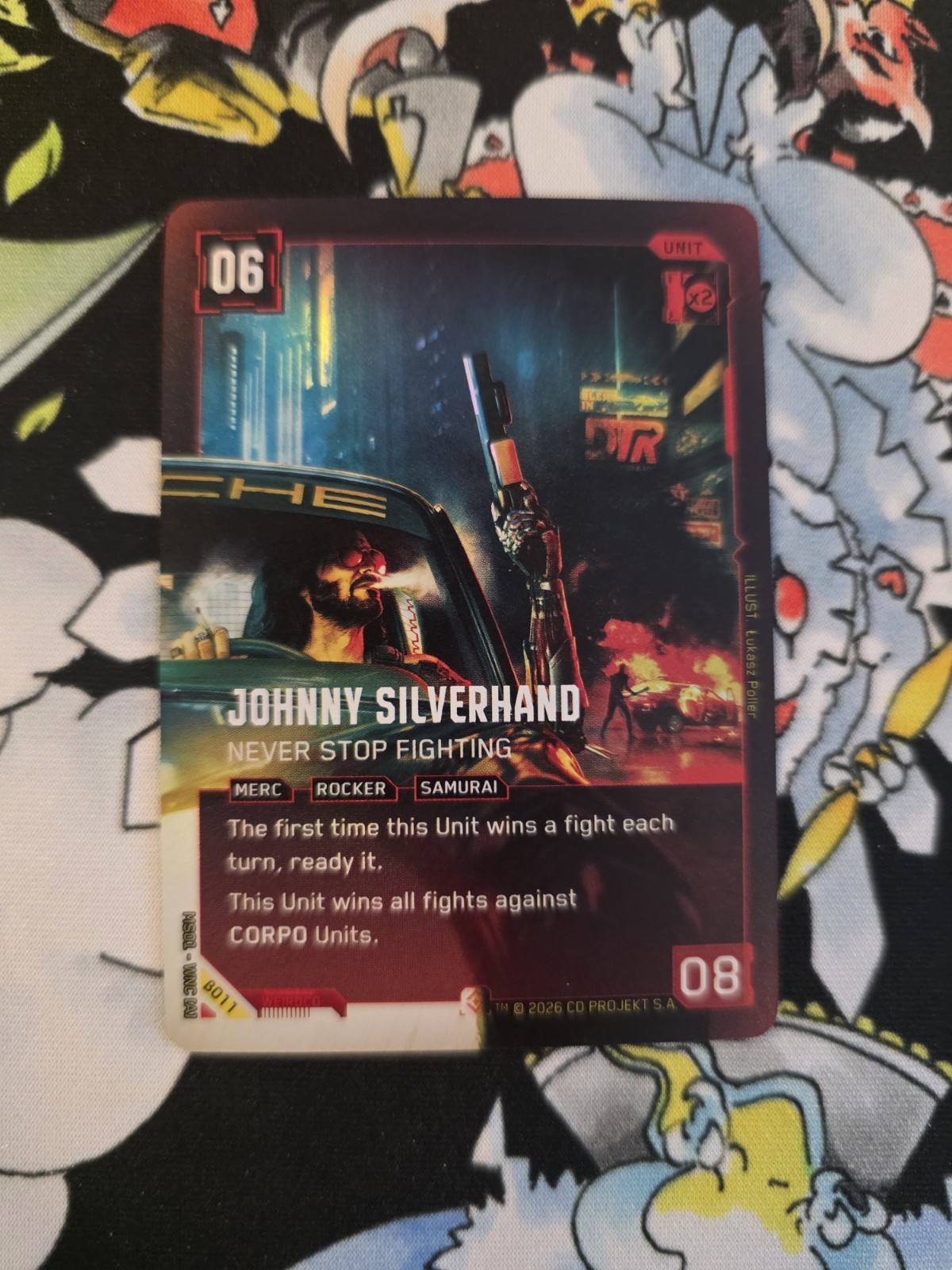 Cyberpunk TCG - Johnny Silverhand: Never Stop Fighting - MS01 B011 - Epic Rare Cyberpunk TCG - Johnny Silverhand: Never Stop Fighting - MS01 B011 - Epic Rare