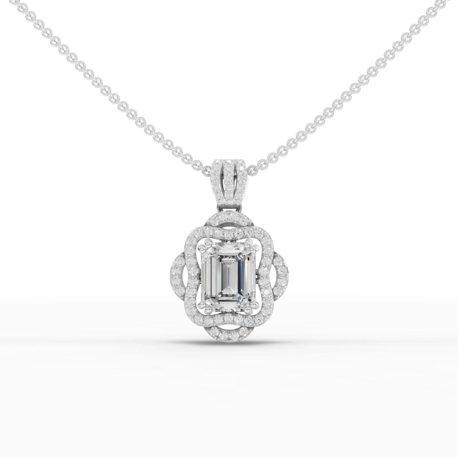 3.00 Ct Emerald Lab Grown Diamond Halo Pendant Necklace 18k White Gold