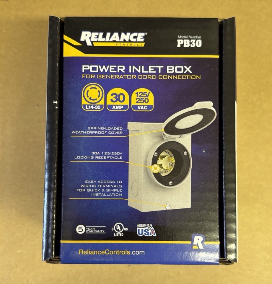 Reliance Controls 30Amp Power Inlet Box PB30 NEW 