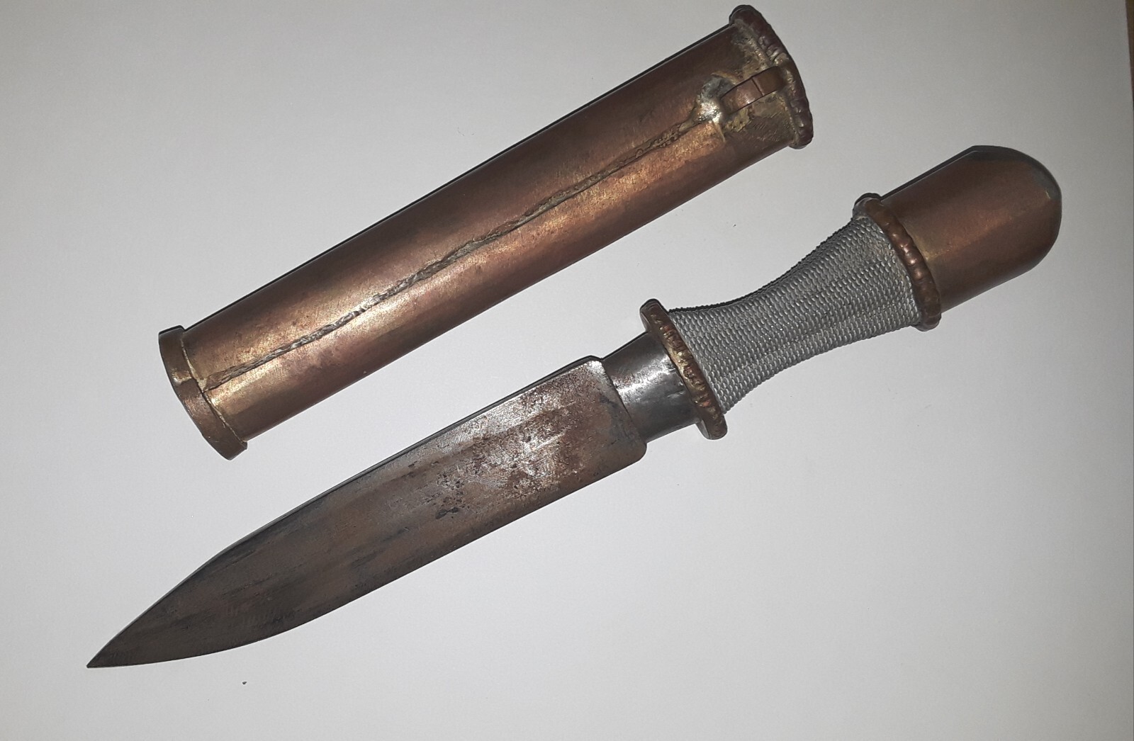 Antique Tibetan Knife Noble Old Dagger  with Original Metal Sheath Scabbard